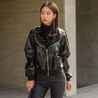 Hooded Faux-leather Jacket Black - One Size