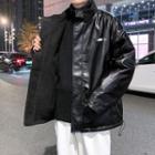 Fleece Lined Faux Leather Two Way Jacket