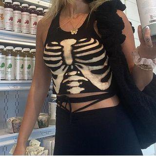 Skeleton Print Crop Tank Top