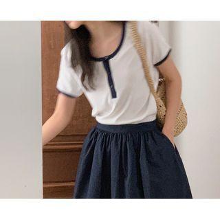 [dearest] Ringer U-neck Henley Ivory - One Size