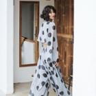 Dotted Long-sleeve Open-back Wide-leg Jumpsuit