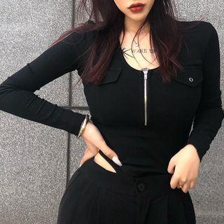 Long Sleeve Zip-detail Crop Top