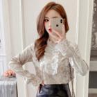 Long-sleeve Ruffle Velvet Blouse