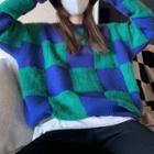 Plaid Sweater Bluish Green - One Size