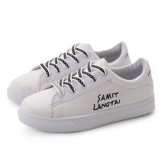 Letter Embroidered Lace Up Canvas Sneakers