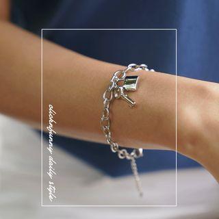 Lock-pendant Chain Bracelet Silver - One Size