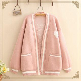 Heart Print Open-front Oversize Cardigan