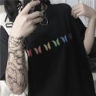 Elbow-sleeve Butterfly Print T-shirt Black - One Size