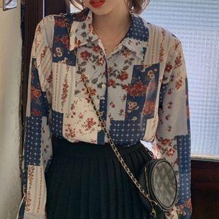 Floral Shirt Blue & Off White - One Size