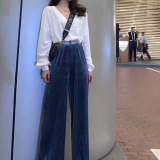 Ruched Pullover / Wide-leg Velvet Pants
