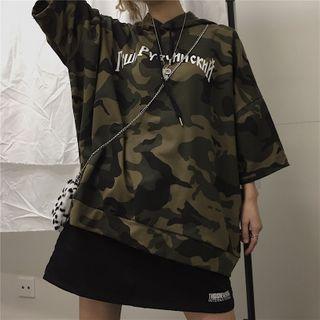 Camo Lettering 3/4-sleeve Hoodie