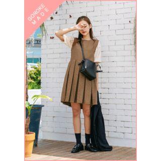 Sleeveless Pleat Plaid Dress