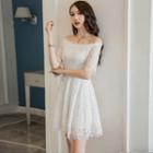 Short-sleeve Off Shoulder Lace A-line Mini Dress