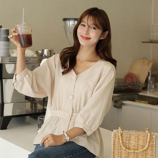 V-neck Gathered-waist Blouse