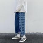 Print Panel Straight Leg Jeans