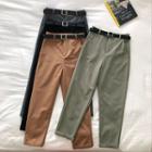 Plain High-waist Roll-up Harem Pants With Belt