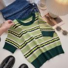 Heart Striped Knit Crop Top Green - One Size