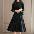 Keyhole Front Long-sleeve A-line Dress