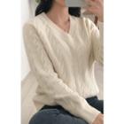 V-neck Cable Sweater Ivory - One Size