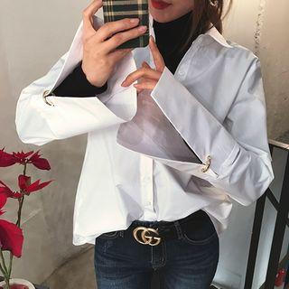 Hoop-accent Wide-cuff Cotton Shirt