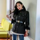 Funnel-neck Quilted Buttoned Jacket With Belt