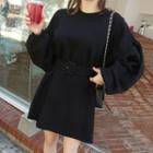 Puff-sleeve Cotton Pullover Dress With Belt