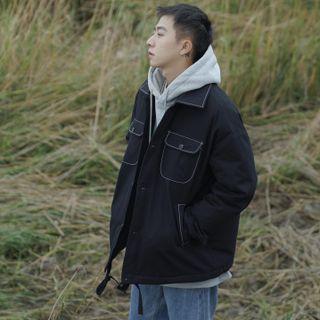 Contrast Stitching Padded Button-up Jacket