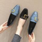 Square-toe Buckle Flat Loafers