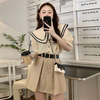 Short-sleeve Wide Collar Blouse / Skirt / Set