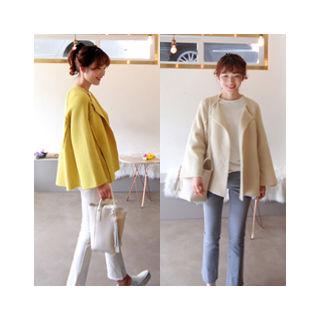 Wool Blend Open-front Knit Jacket