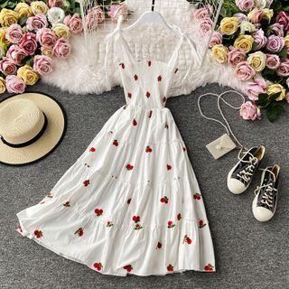 Tie-strap Floral Print Sleeveless Midi Dress