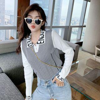 Long-sleeve Pattern Polo Collar