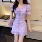 Short-sleeve Eyelet Mini Sheath Dress