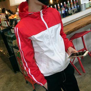 Contrast Trim Hooded Windbreaker