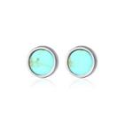 Sterling Silver Fashion Simple Geometric Round Turquoise Stud Earrings Silver - One Size