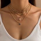 Set Of 5: Rhinestone Heart Alloy Layered Pendant Necklace Gold - One Size