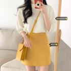 Elbow-sleeve Sweater / A-line Skirt