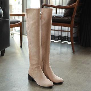 Block-heel Faux-suede Long Boots