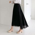 Chiffon-overlay Long Pleated Skirt