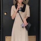 Contrast Collar Short-sleeve Blouse / Mini A-line Skirt / Dress