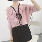 Bow-accent Loose-fit Chiffon Blouse