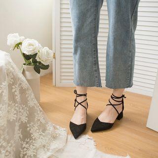 Lace Up Block Heel Pointed Sandals