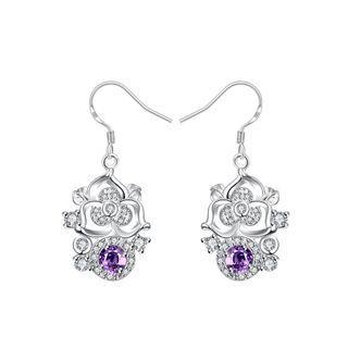 Elegant And Fashion Flower Earrings With Purple Cubic Zircon Silver - One Size