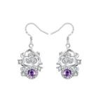 Elegant And Fashion Flower Earrings With Purple Cubic Zircon Silver - One Size