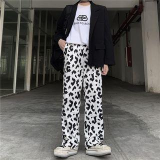 Cow Pattern Straight-cut Pants White - One Size