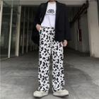 Cow Pattern Straight-cut Pants White - One Size
