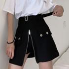 Short-sleeve Lettering Ripped T-shirt / Zip Detail A-line Skirt