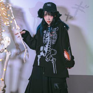 Asymmetric Bone Print Hoodie