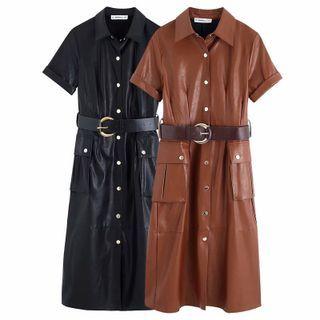 Short-sleeve Faux Leather Dress