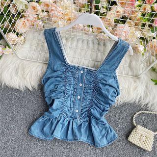 Ruched Copped Denim Tank Top